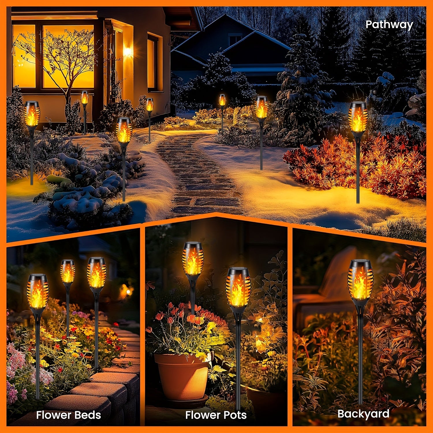 4/8/12pcs Solar Flickering Flame Garden Lights Outdoor Landscape Pathway Yard Driveway Waterproof