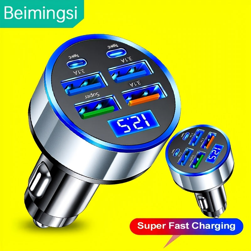 Multi-Function Car Charger 6-in-1 Fast Charging Dual Type-C Digital Display