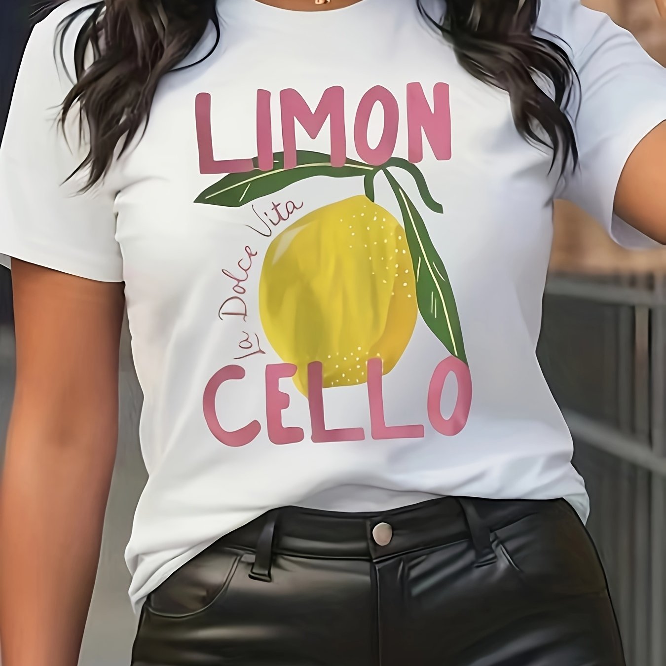 Plus Size Women's Lemon Graphic Print T-Shirt White Casual Short Sleeve
