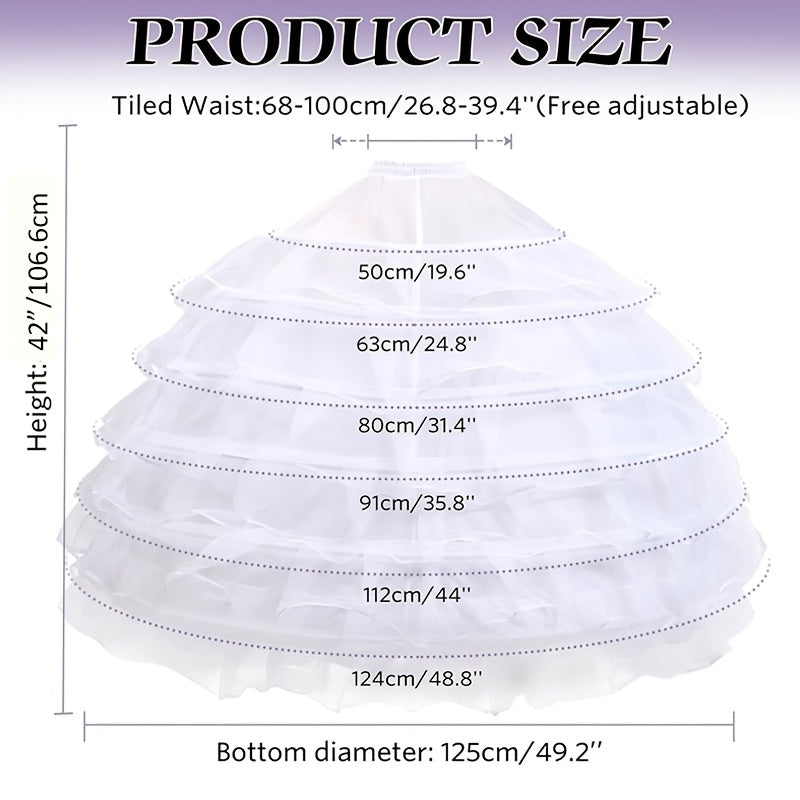Women's White Crinoline Petticoat for Wedding Gowns and Evening Dresses 6-Hoop Floor Length Underskirt