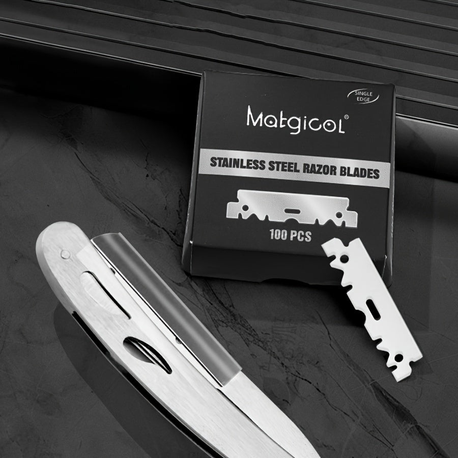 Cuchillas de afeitar de borde único para hombres, acero inoxidable, 100 unidades, afilado de precisión