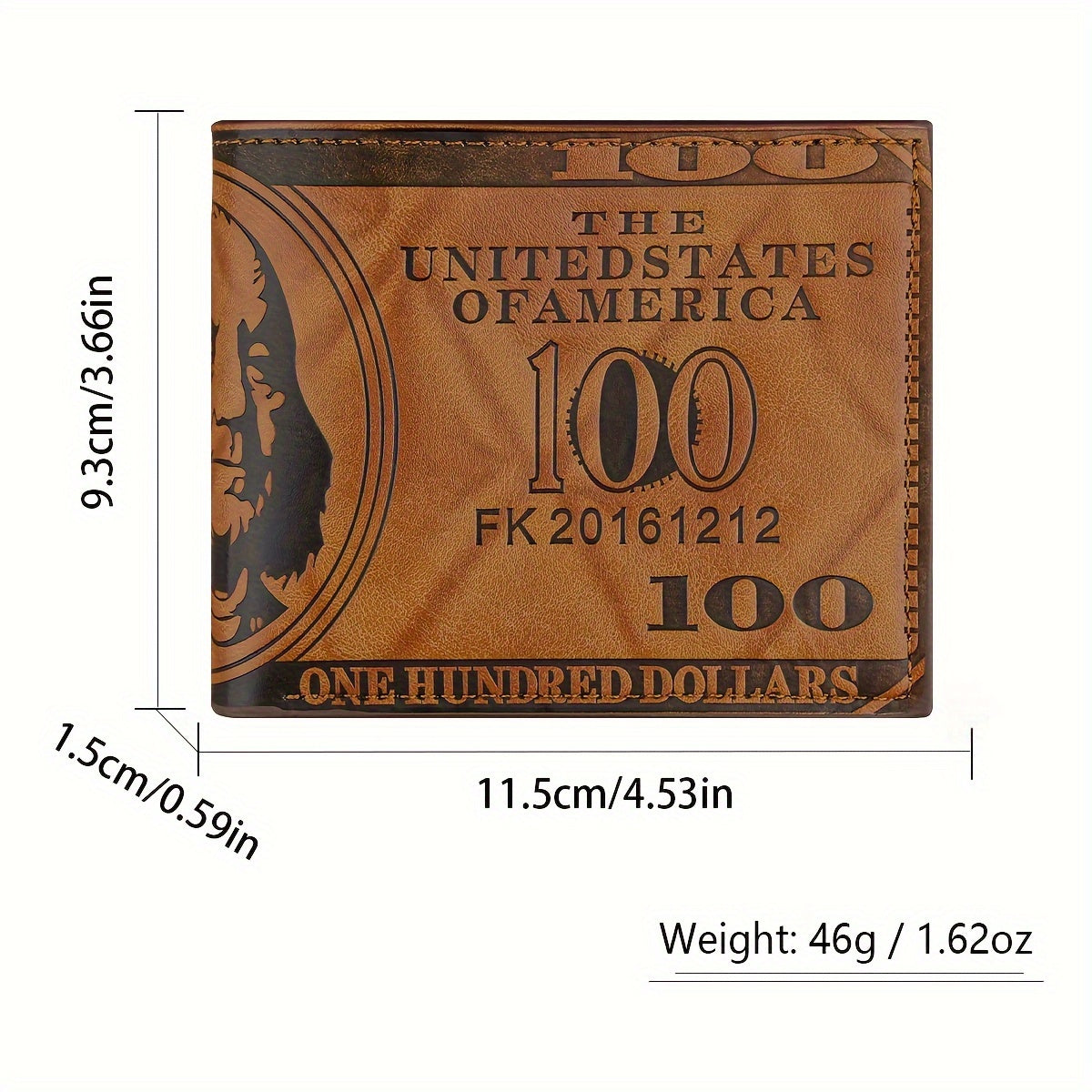 Vintage Faux Leather Wallet with $100 Bill Design, Multi-Card Slots, Black Short Double-Fold