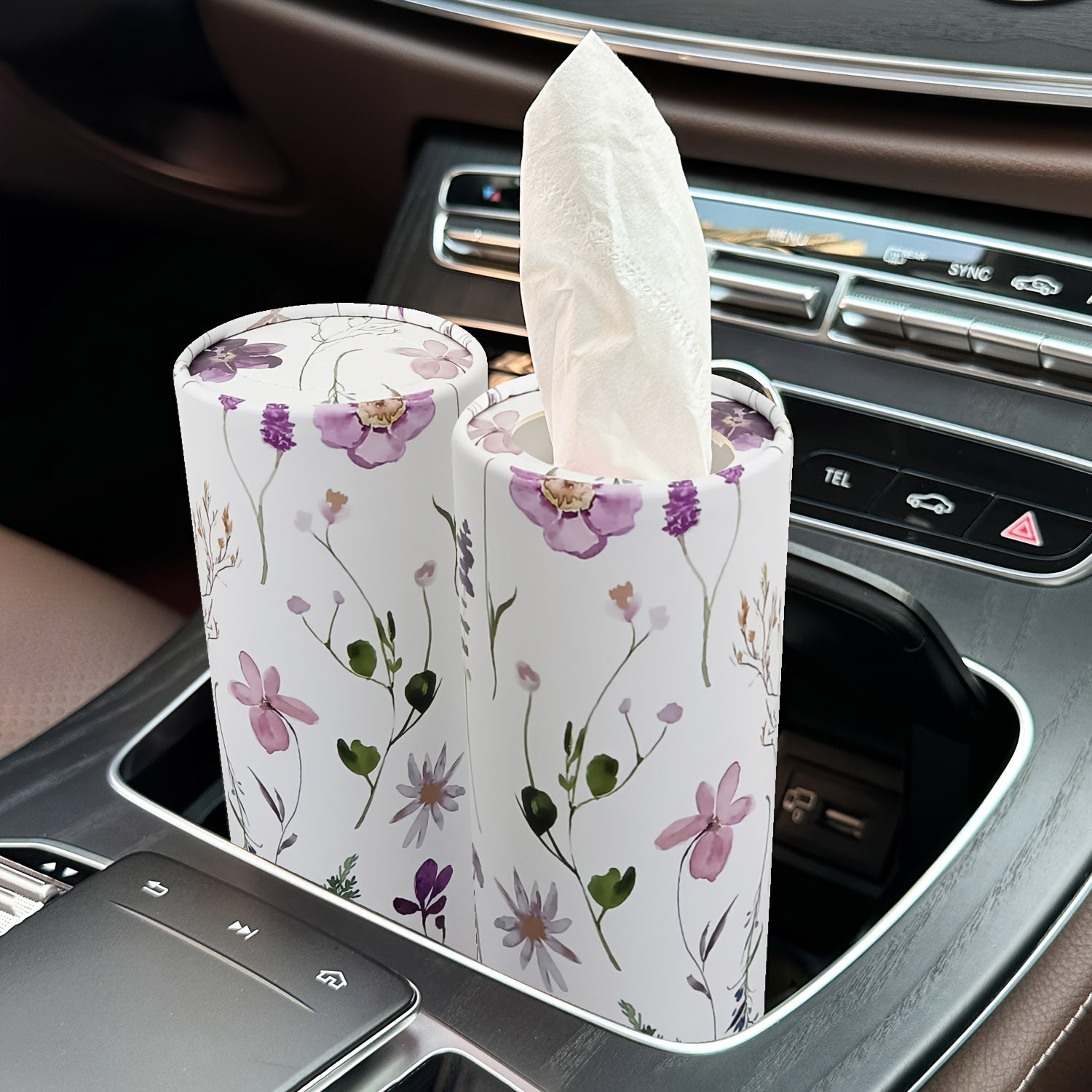 Car Floral Pattern Tissue Holder with Tissue Box for Travel, Home Use