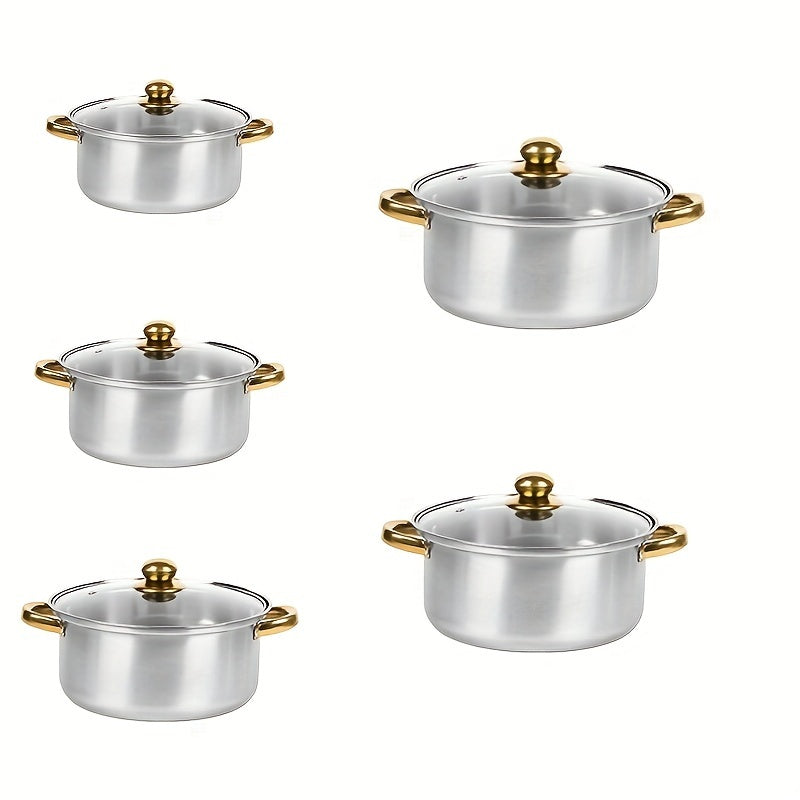 Olla de sopa de acero inoxidable con doble asa para cocinas de inducción, antiadherente y fácil de limpiar