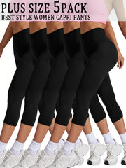 Plus Size Women High Waisted Capri Pants Tummy Control Yoga Athletic