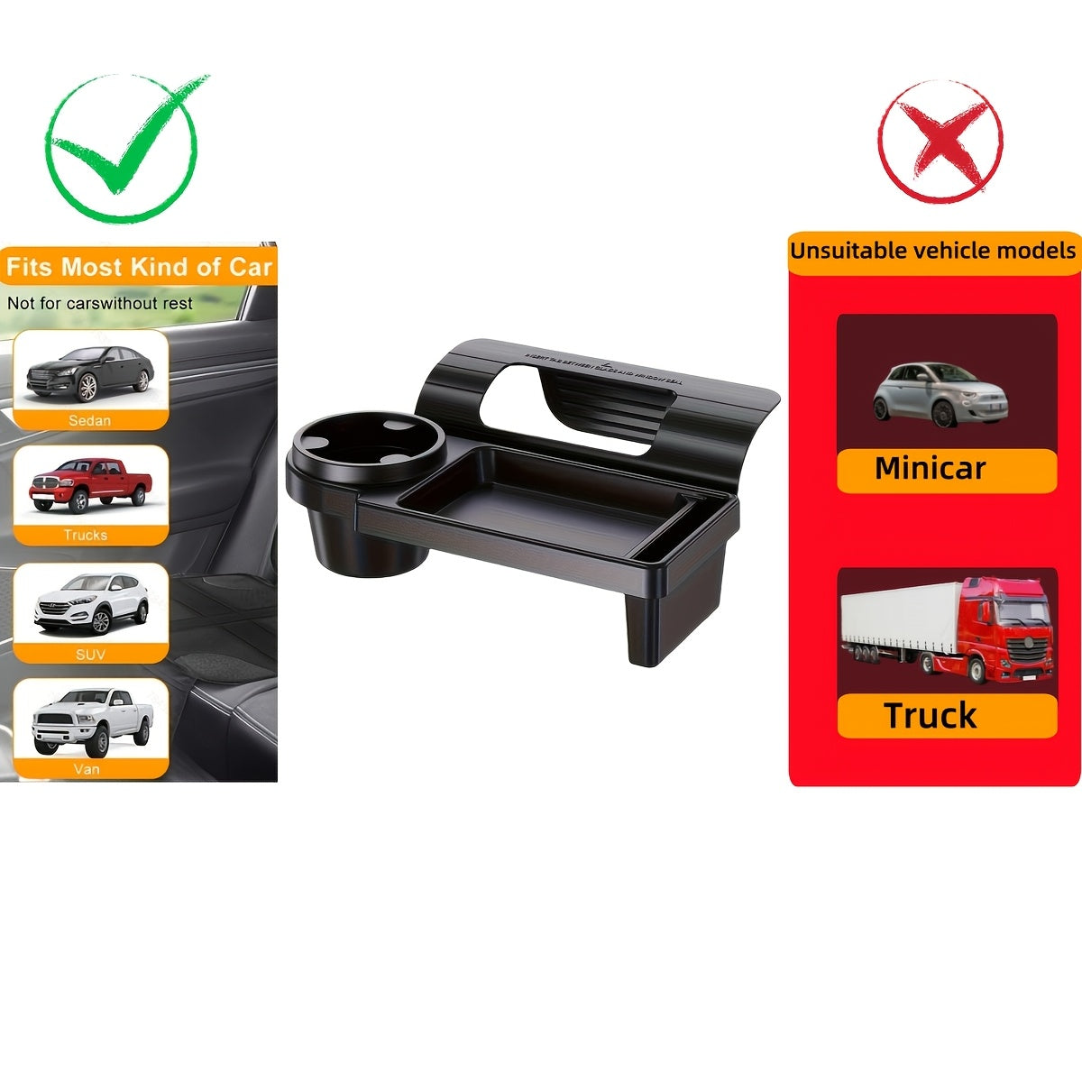 Universal Car Organizer with Cup Holder and Phone Slot, Lightweight Plastic