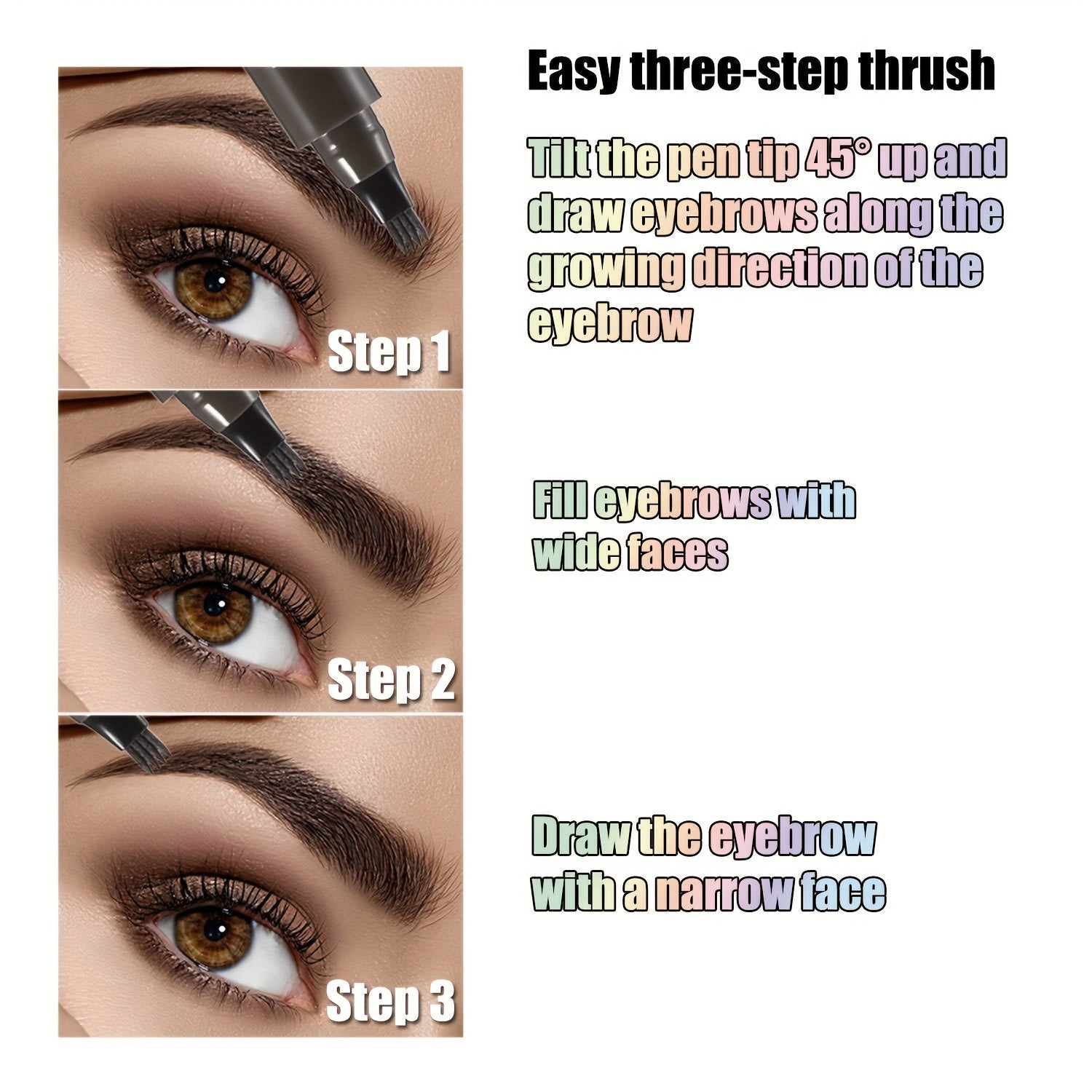 Women's Micro-Fork Tip Eyebrow Pen Waterproof Smudge-Proof Natural 3D