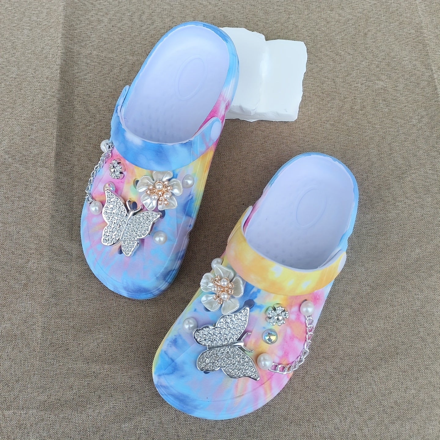 Women's Lightweight Slip-On Mules with Floral Embellishments Non-Slip EVA Platform Summer Shoes