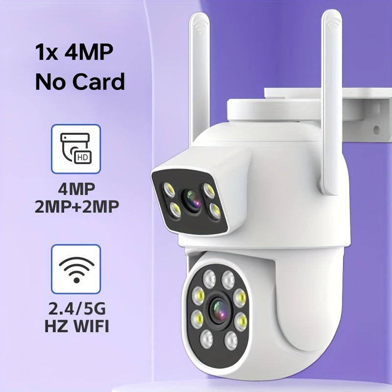 Dual Lens Security Camera with Auto-Tracking and Color Night Vision for Home Surveillance