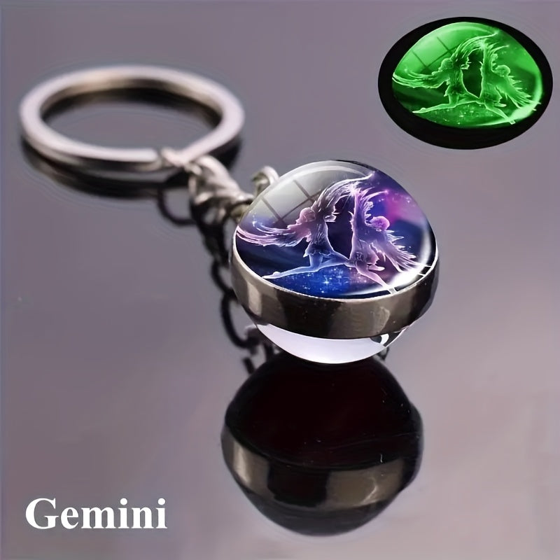 Starry Sky Glass Ball Car Keychain Zodiac Sign Auto Accessory Gift