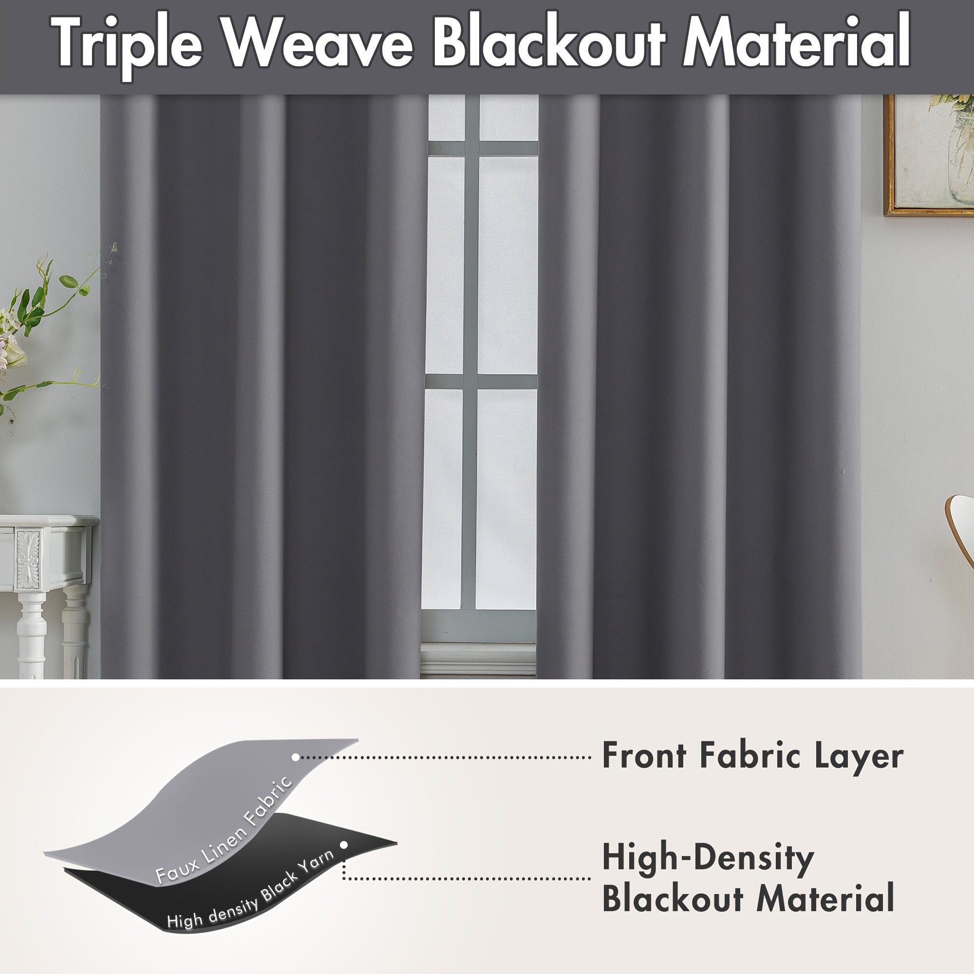 Blackout Privacy Room Divider Curtain Water-Resistant Polyester Grommet Top