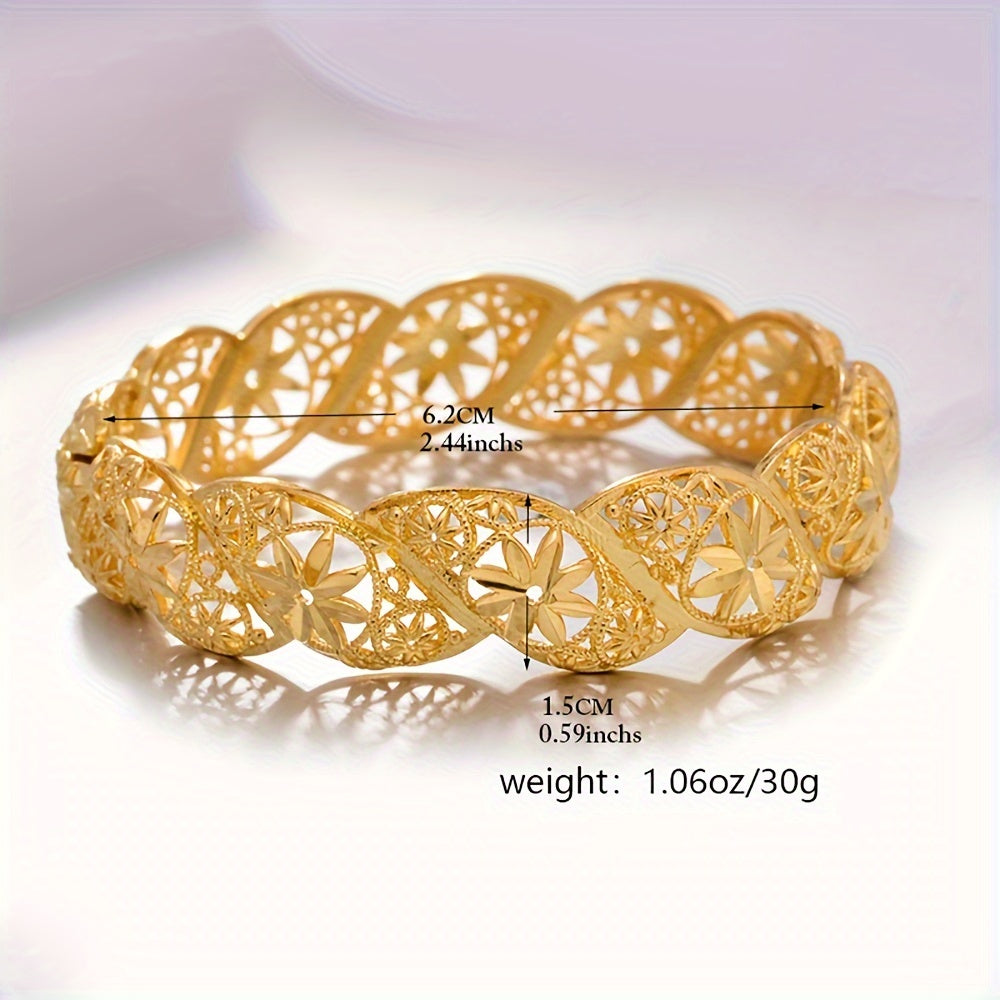 Set of 4 Gold-Plated Copper Open Cuff Bracelets for Women Adjustable Bangle Jewelry