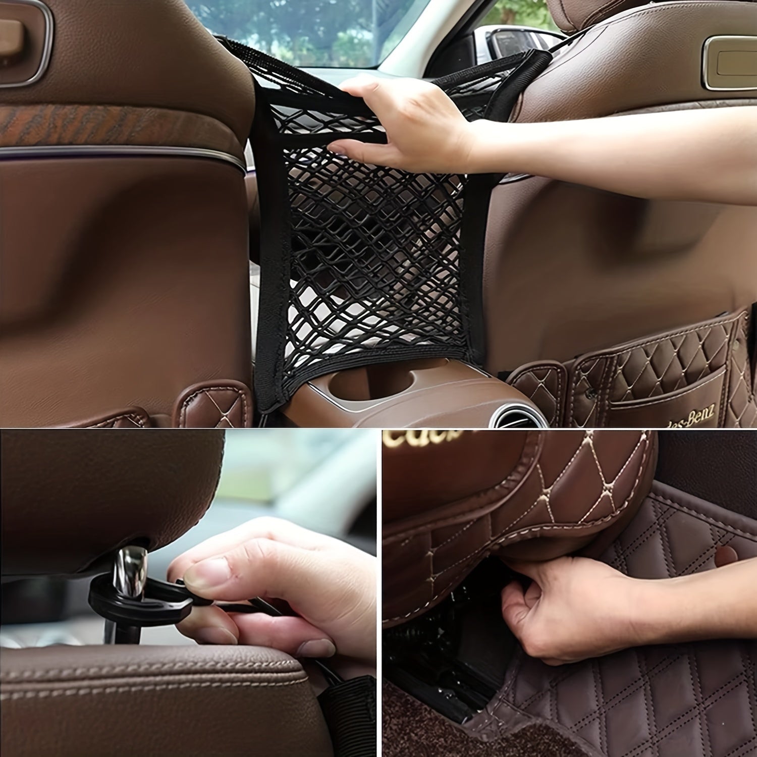 Car Mesh Organizer 3-Layer Seatback Pocket Rear Seat Barrier Cargo Storage