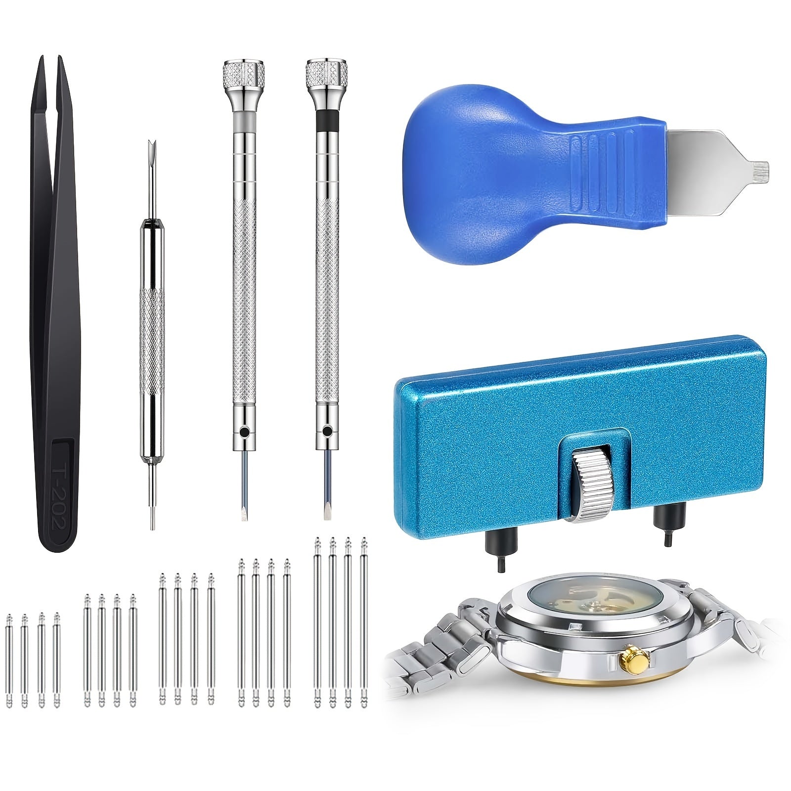 Watch Repair Tool Kit 26 Pieces with Case Opener Back Remover Spring Bar Tweezers