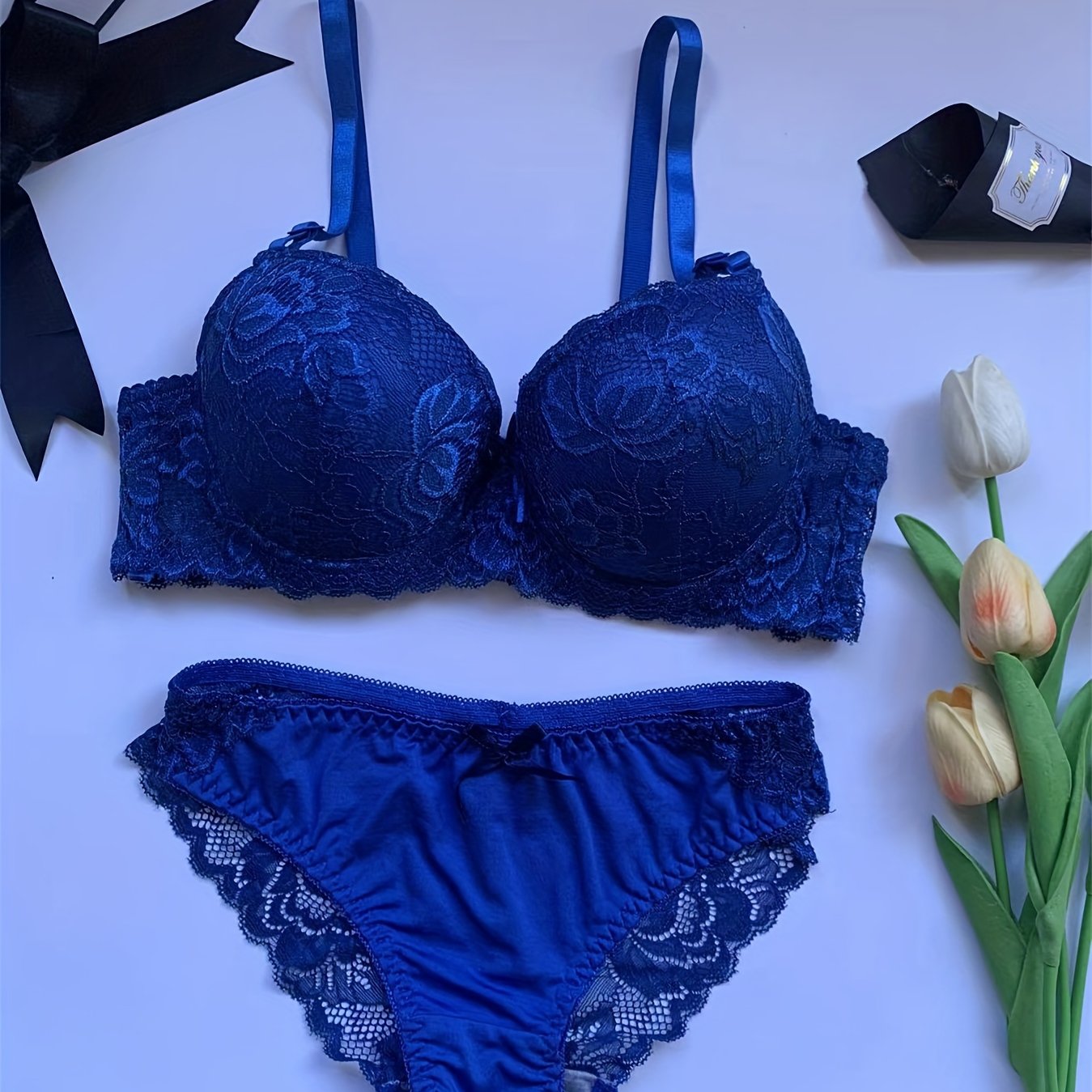 Lingerie Set for Adults Red Lace Bralette and Thong Medium Support Polyamide Spandex Low-Rise