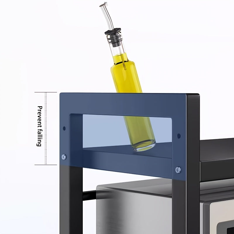 Black Expandable Kitchen Microwave Rack with Hooks and Utensil Storage 37-61cm