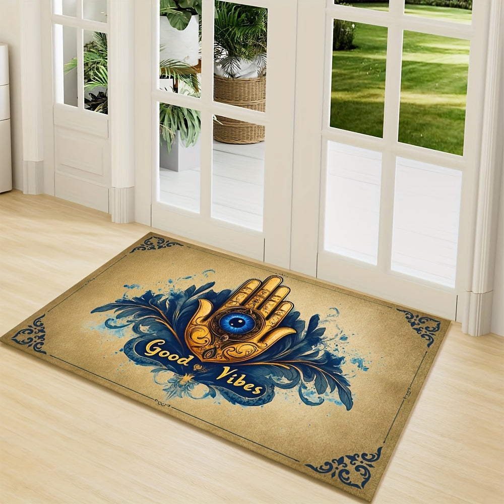 Evil Eye Welcome Doormat Non-Slip Woven Polyester Indoor Outdoor Decor