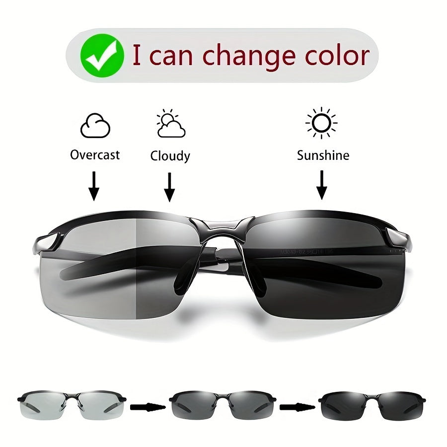 Vintage Metal Frame Photochromic Glasses for Men and Women with Black Gray Chameleon Lenses for Outdoor Sports