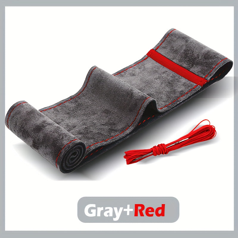 Cubierta de volante de cuero PU universal con reverso de peluche antideslizante y absorbente de sudor