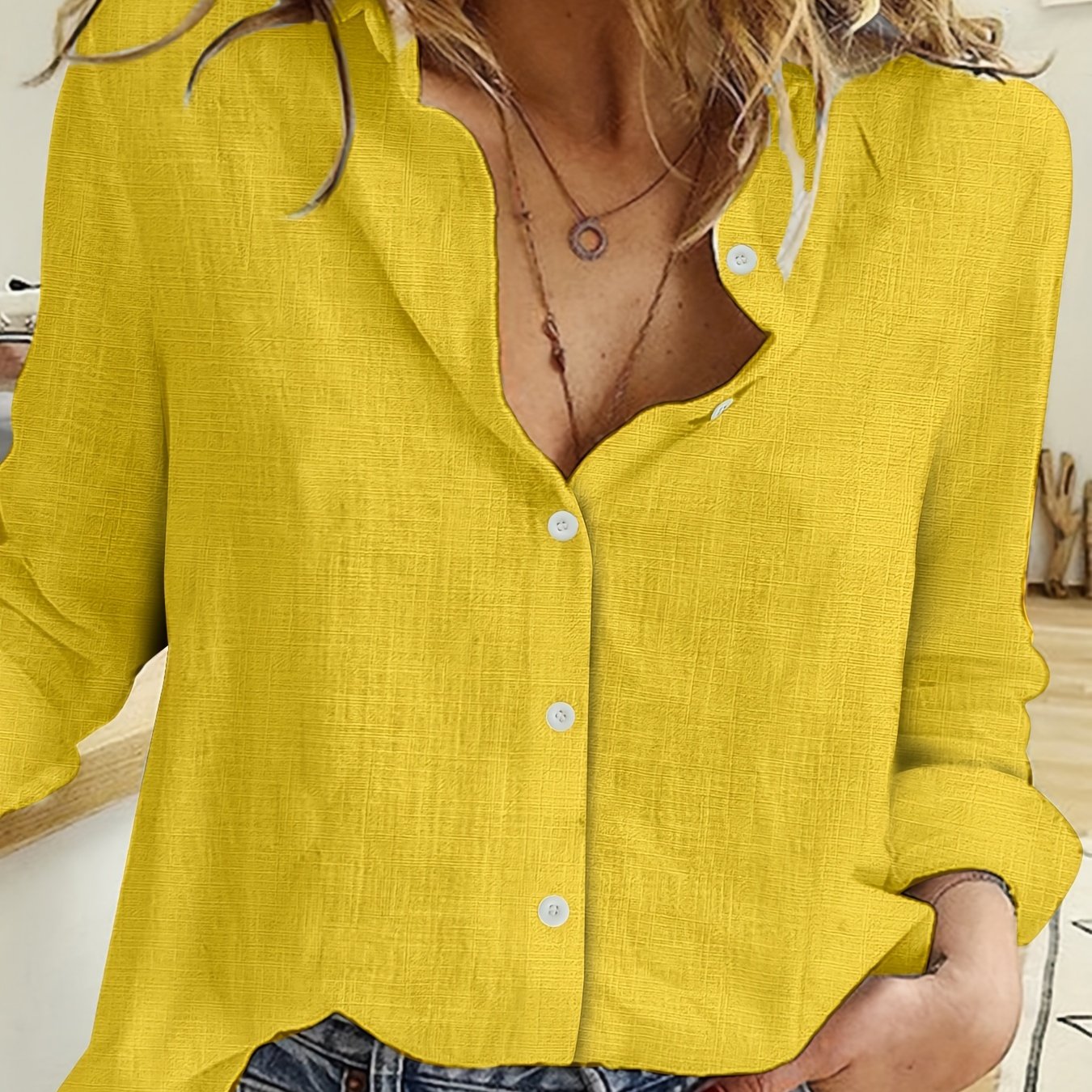 Women's Linen Shirt Long Sleeve Solid Color Spring Fall Casual Elegant