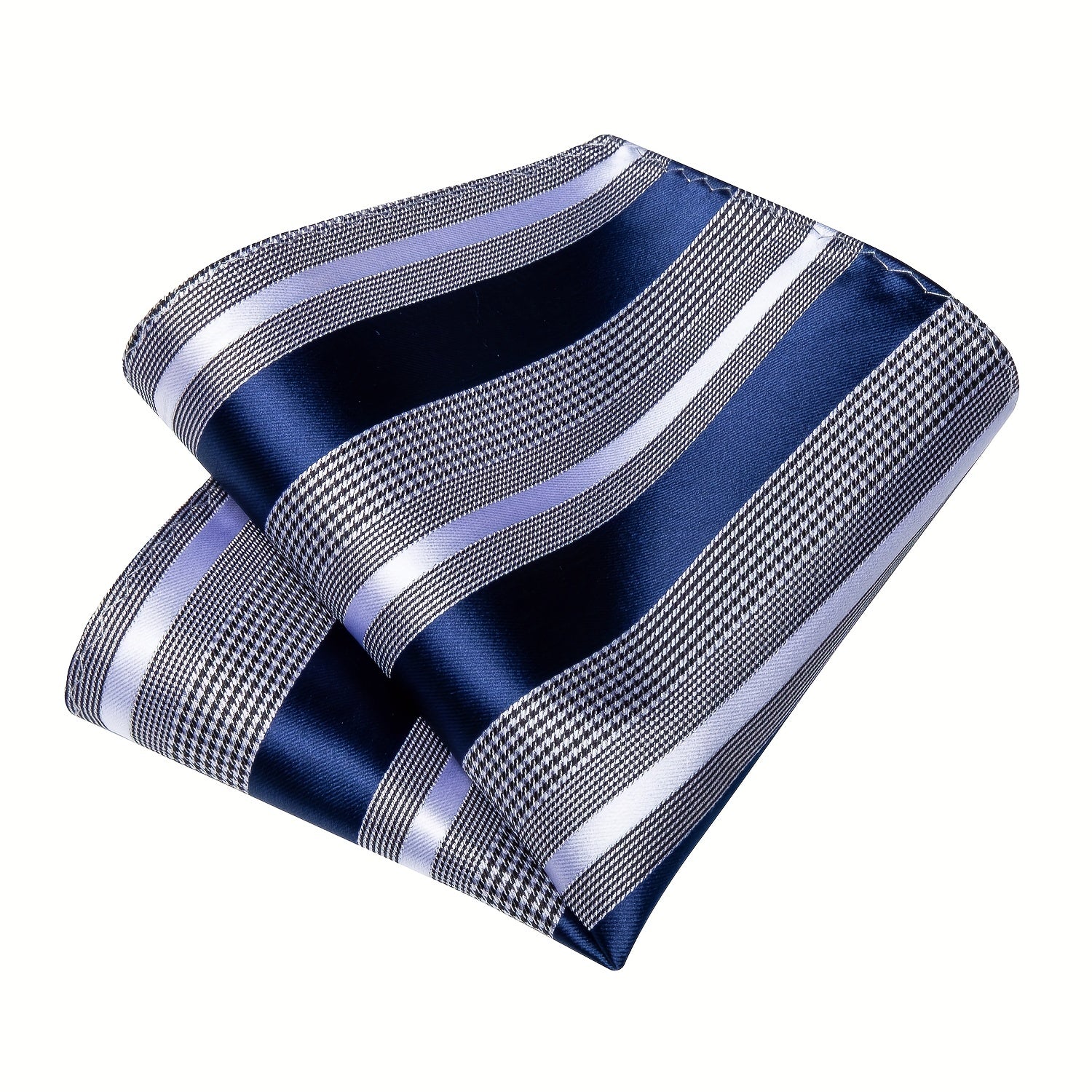 Men's Striped Necktie Set with Handkerchief and Cufflinks for Weddings and Business