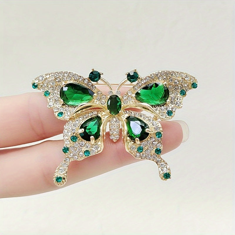 Vintage Emerald Rhinestone Butterfly Brooch Pins Set of 2 for Women Wedding Dress Shawl Accessories