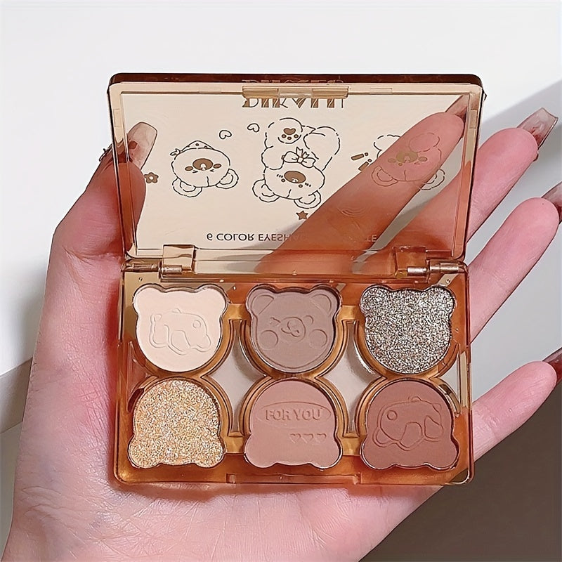 Paleta de sombras de ojos de 6 colores para mujer tonos tierra nude mate y con brillo compacto