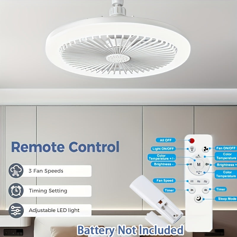 50W Remote Controlled Ceiling Fan Light with Adjustable LED, 3-Speed Wind, E26 Socket