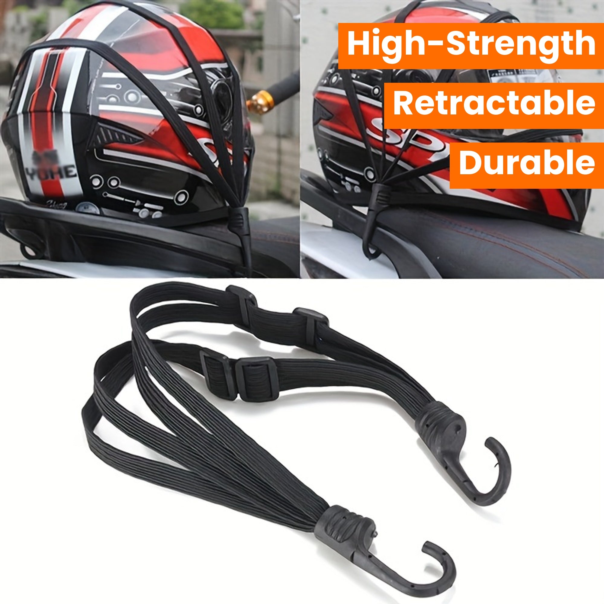 Motorcycle Helmet Strap Black 60cm Elastic Luggage Securing Rope with Buckle