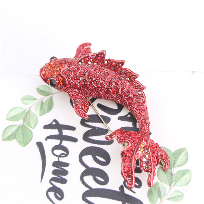 Goldfish Brooch Rhinestones Enamel Koi Fish Lapel Pin for Dresses Sweaters and Suits