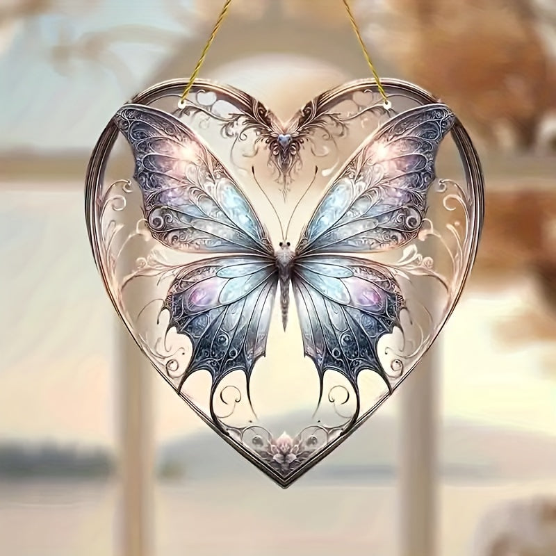 Decorative Glass Pendant with Heart Butterfly Pattern for Home Decor