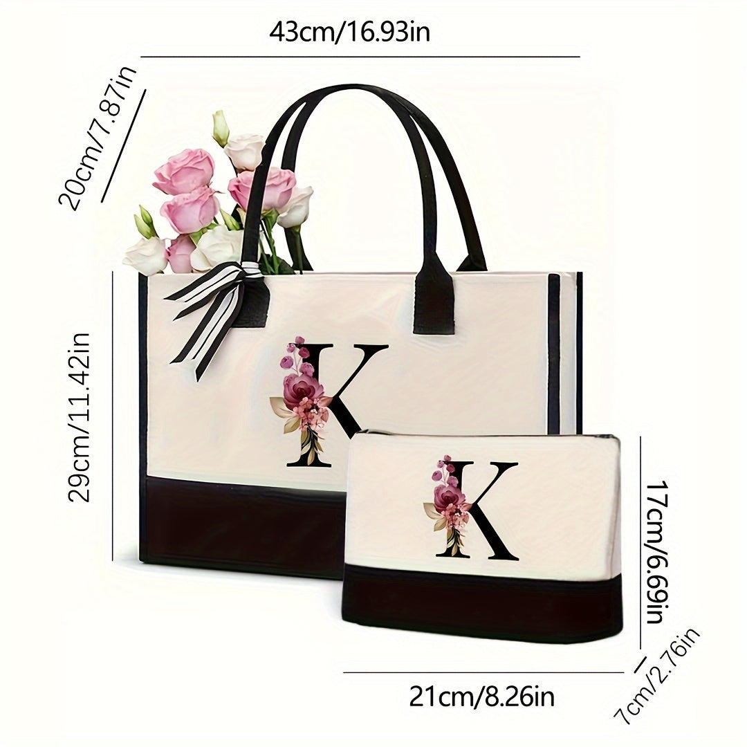 Women's Canvas Letter Handbag Large Versatile Shoulder Bag for Office and Shopping
