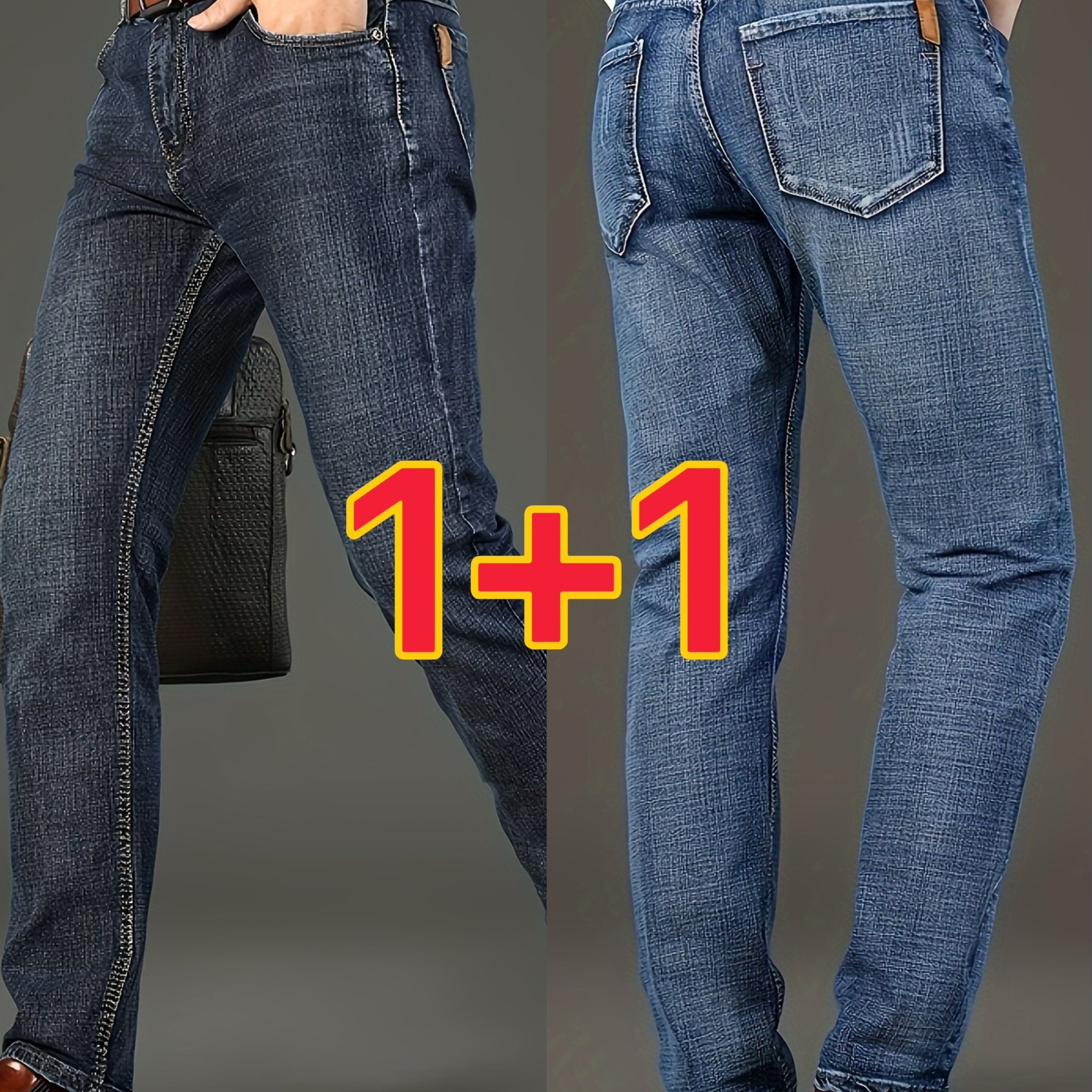 Conjunto de 2 pantalones vaqueros para hombre, ajuste regular, color sólido, ropa casual para exteriores