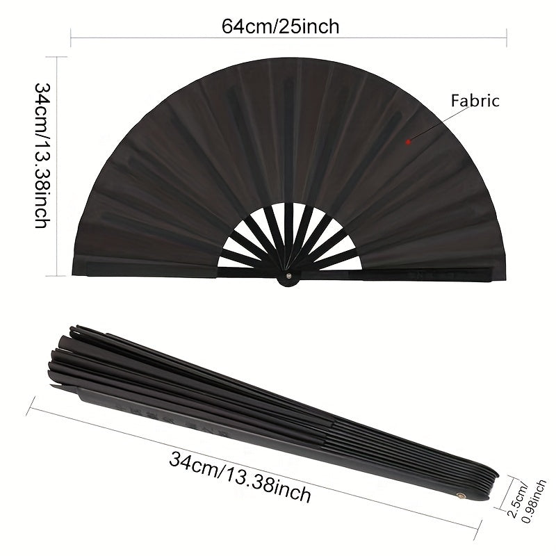 Black Folding Fan Set 2 Pieces Handheld Nylon Cloth Chinese Kung Fu Festival Party Favors