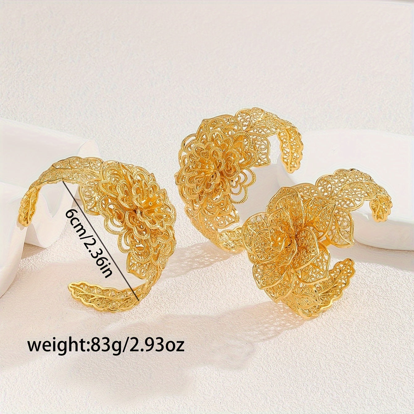 Conjunto de pulseras florales con baño de oro vintage para mujer, diseño calado, regalo de boda