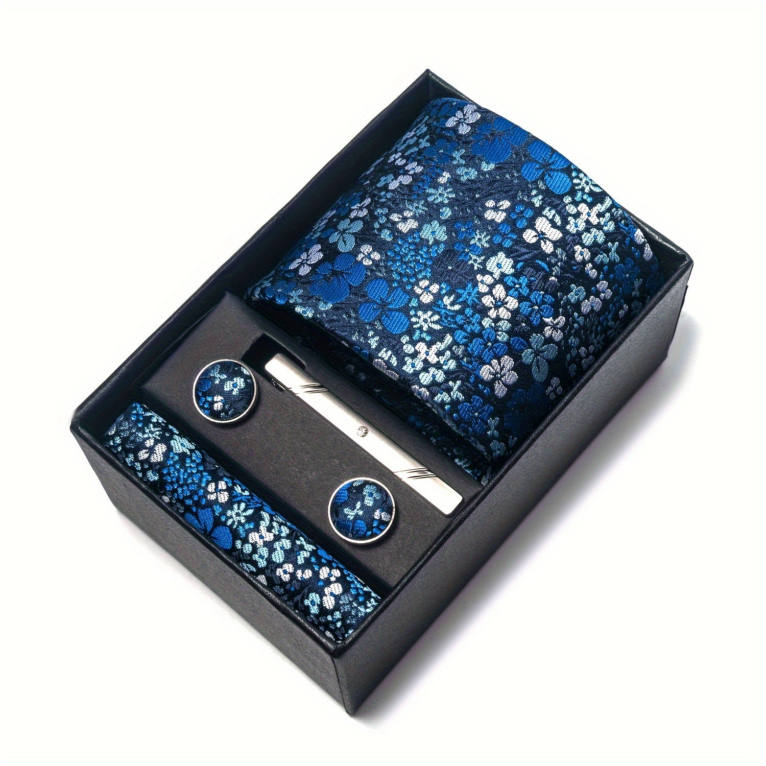 Erkaklar uchun gullar bilan bezatilgan galstuk va manşetkalar to'plami rasmiy tadbirlar, ofis kiyimi va bayramlar uchun