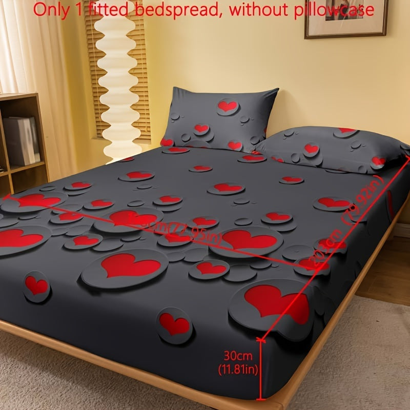 Red and White Heart Pattern Fitted Sheet for Bedroom or Guest Room