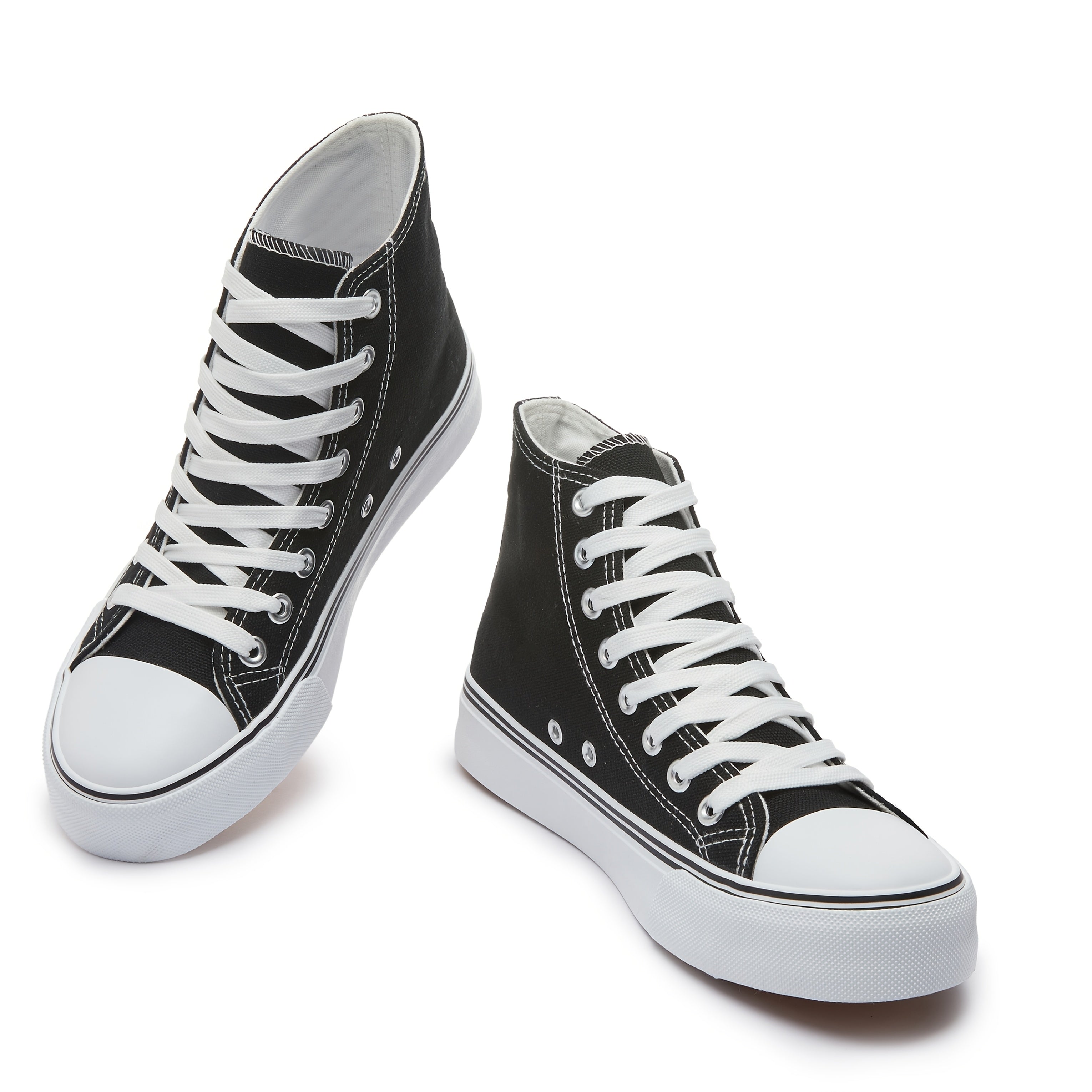 Women’s Casual High-Top Sneakers Black and White Versatile All-Season