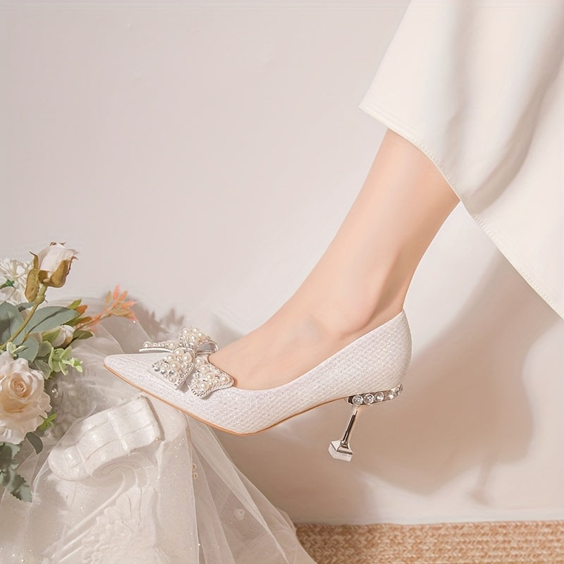 Women's Crystal Embellished Stiletto Heels, Pointed Toe Wedding Pumps