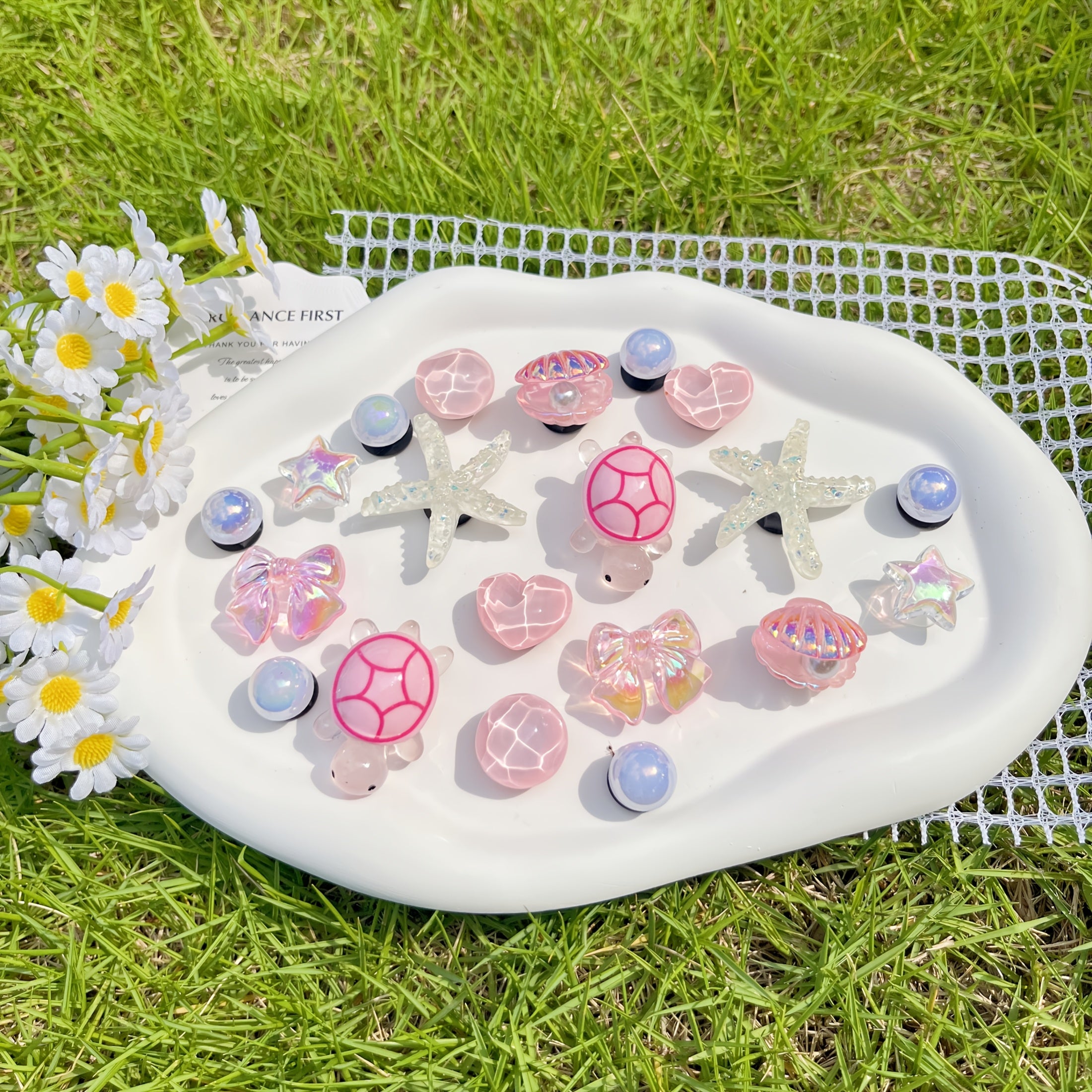 Pink Turtle And White Starfish Shoe Decorations for Sandals Flip-Flops Sports Shoes