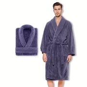 Unisex Fleece Bathrobe with Shawl Collar Soft Machine Washable