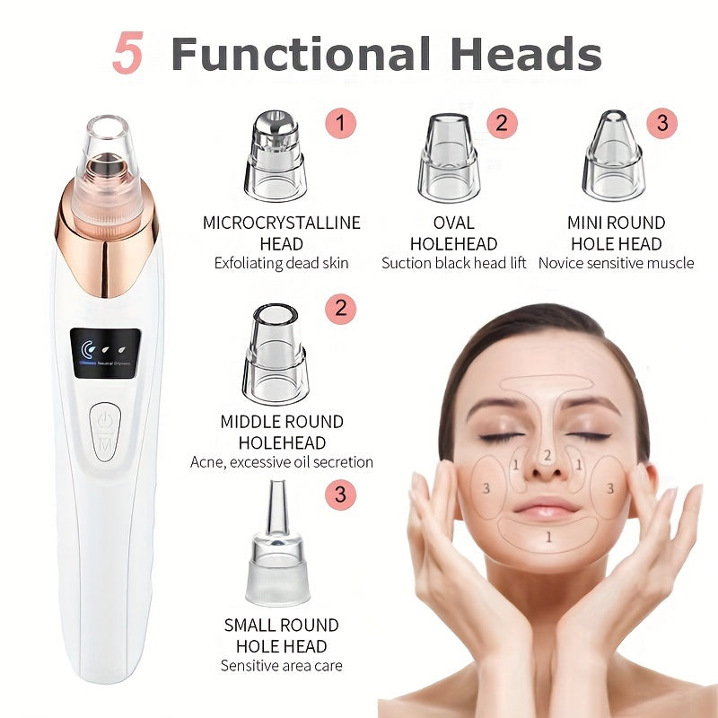 Электрическое устройство для глубокого очищения пор с 5 всасывающими насадками, аккумуляторное, USB, подходит для путешествий