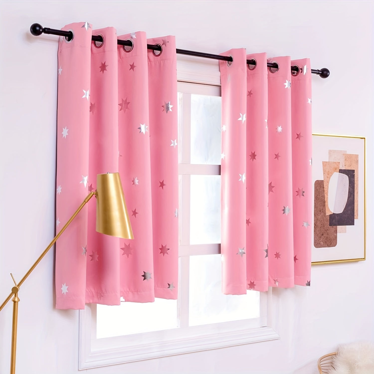 Blackout Curtains with Star Foil Print Thermal Insulated Room Darkening for Bedroom