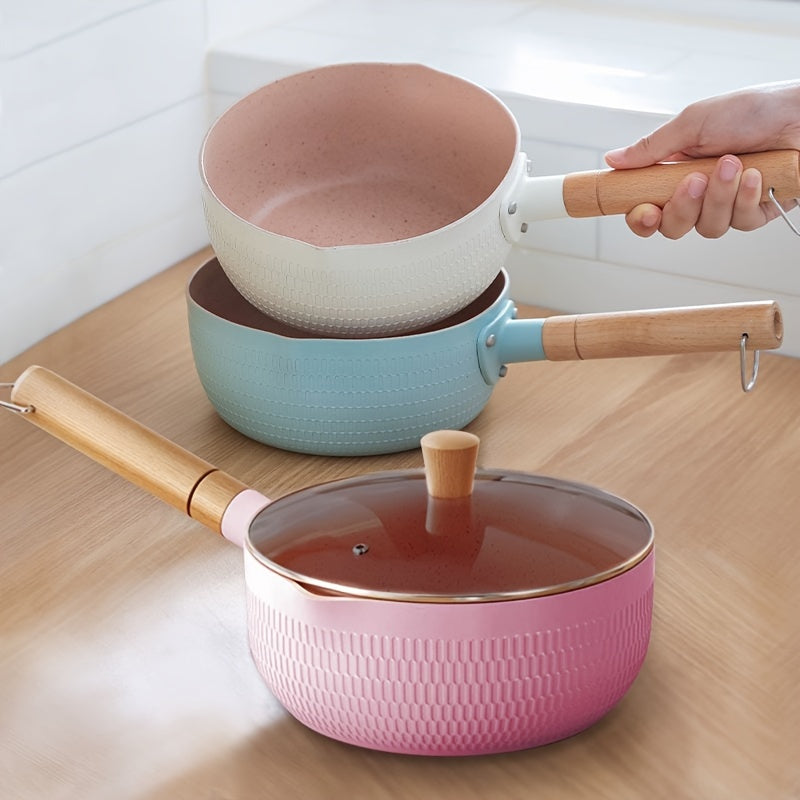 Eng ko'p sotiladigan 1 dona pushti yopishqoq alyuminiy qozon, yaponcha ilhomlangan qorli tekis pastki sho'rva qozoni, induktsion pechka bilan mos, makaron pishirish va sutni qizdirish uchun mukammal - ixcham va rang-barang oziq-ovqat yordamchi qozoni