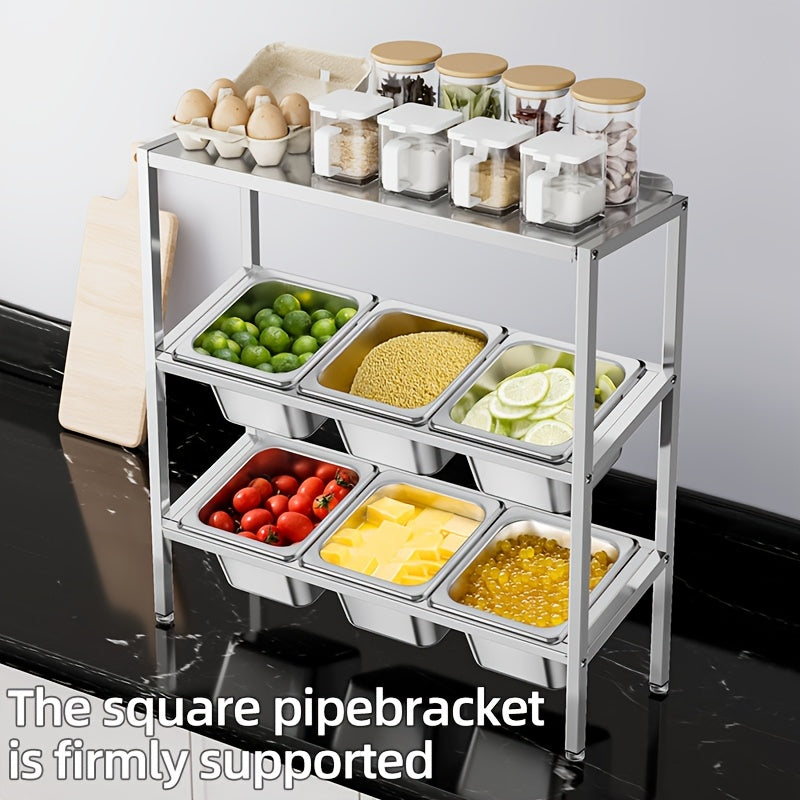 Stainless Steel 3-Tier Kitchen Organizer with Lids for Spices Fruits Storage