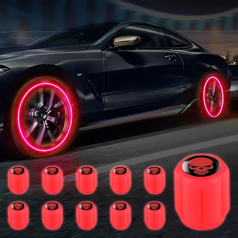 8-Pack Glow in The Dark Skull Tire Valve Caps Plastic Universal Fit for Car Motorcycle Bicycle