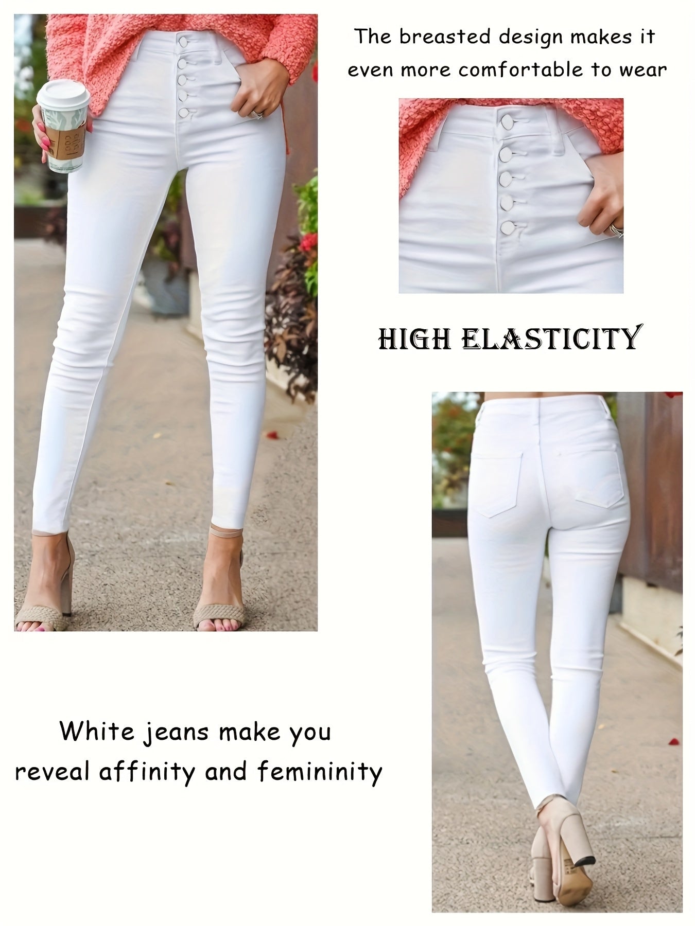 Plus Size High-Waisted Skinny Jeans Women Solid Color Slim Fit All-Season