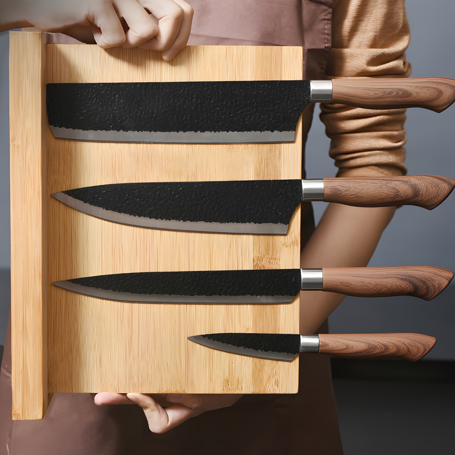 Natural Bamboo Double-Sided Magnetic Knife Block with Spacious Storage