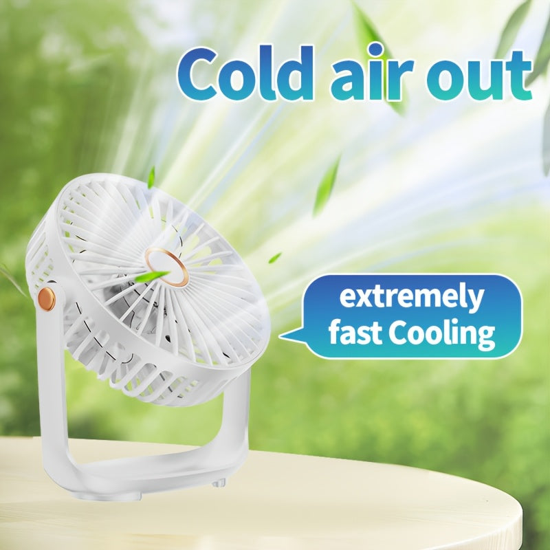 Mini Portable Table Fan with 5 Speeds, Night Light, USB Rechargeable