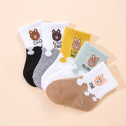 Baby Boys and Girls Ankle Socks 5 Pairs Cartoon Bear Soft Polyester All-Season